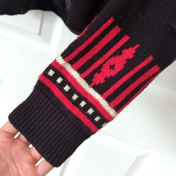 Beldoch Popper 80's Vintage Fair Isle & Pinched Knit Cardigan Sweater Black L - Picture 7 of 9